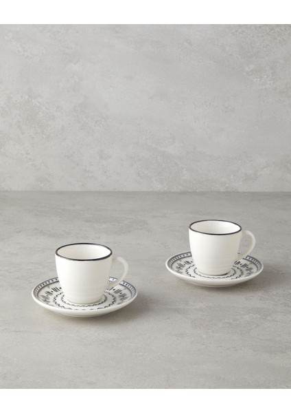 Şık 4'lü Porselen Kahve Fincanı Takımı, 90 Ml, Siyah Renkli