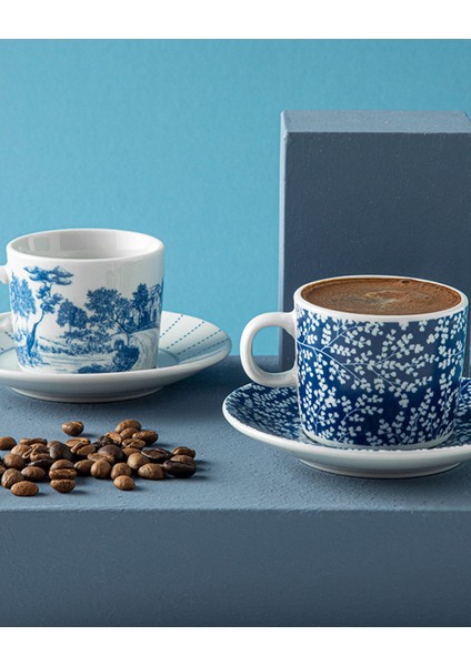 Lacivert 2'li Porselen Kahve Fincan Takımı, 80 Ml, Şık ve Zarif Tasarım