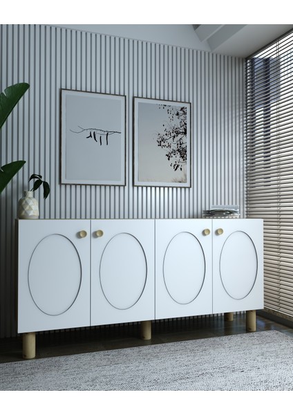 KA1502SB-NEF Bohem Konsol,tv Sehpası, Çok Amaçlı Dolap, Kahve Köşesi 150CM Safirmeşe-Beyaz fiyatları