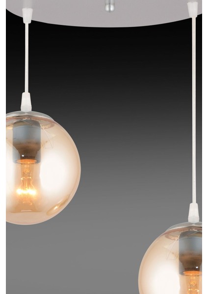 Krom Sarkıt Tepsi Çiftli Bal Glop Camlı Şık Avize