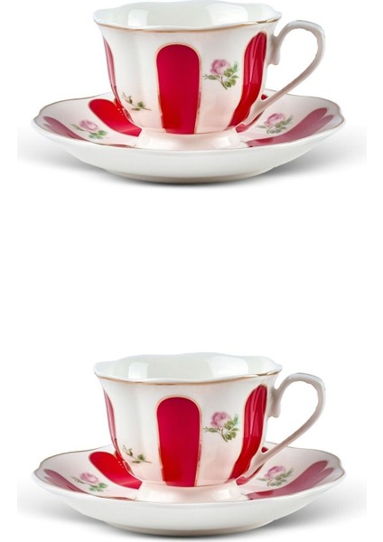 Kırmızı 2 Kişilik 4 Parça Porselen Kahve Seti, Şık ve Zarif Tasarım modelleri