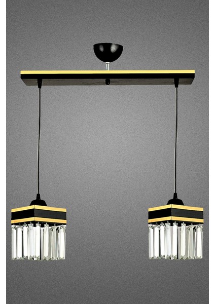 2'li Siyah Sarkıt Kristal Taşlı Kare Avize, Şık ve Modern Tasarım fiyatları