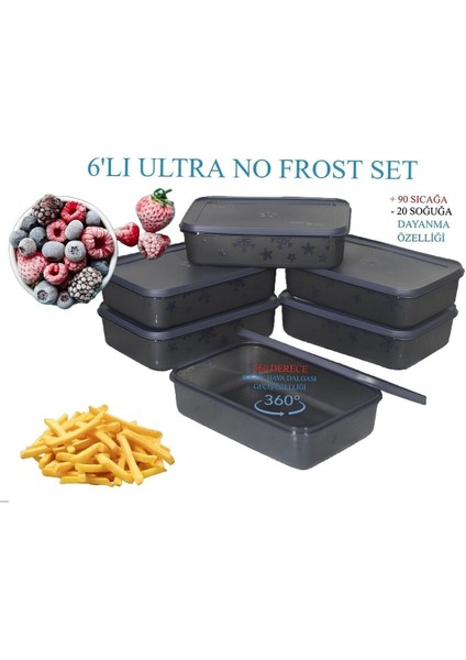 6'lı Derin Dondurucu Saklama Kabı, Antrasit, 1500 Ml, Ultra No Frost Set
