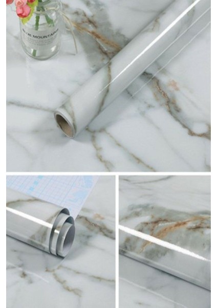 Mermer Desenli Yapışkanlı Mutfak Tezgah Folyo, 1 Metre, Şık ve Dayanıklı Kullanım