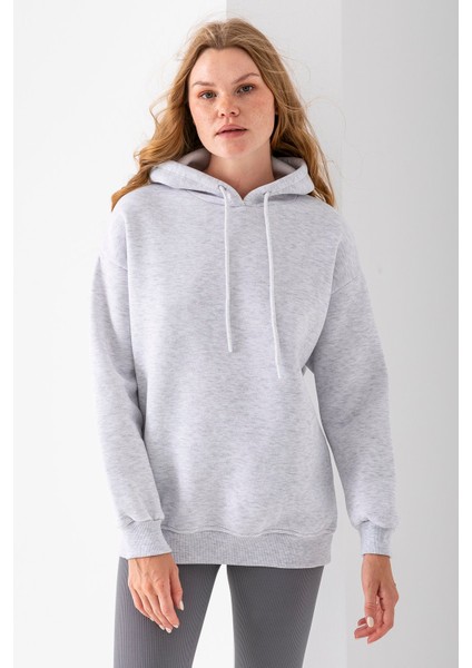 Kadın Kapüşonlu Basic 3ip Sweatshirt Gri - 2604