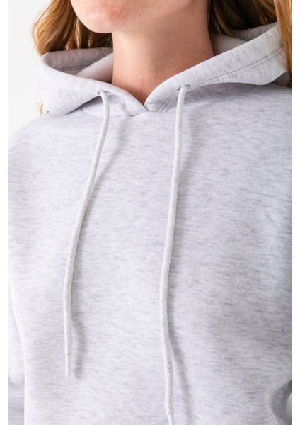 Kadın Kapüşonlu Basic 3ip Sweatshirt Gri - 2604