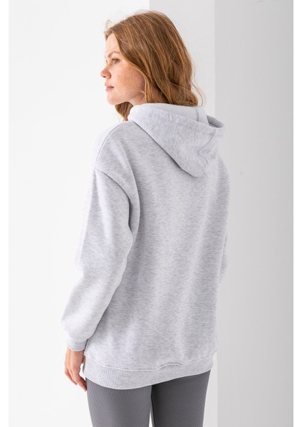 Kadın Kapüşonlu Basic 3ip Sweatshirt Gri - 2604