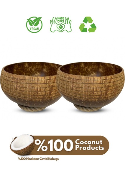 2'li Ahşap Desenli Hindistan Cevizi Kase Takımı, Kahverengi, Şık ve Kullanışlı