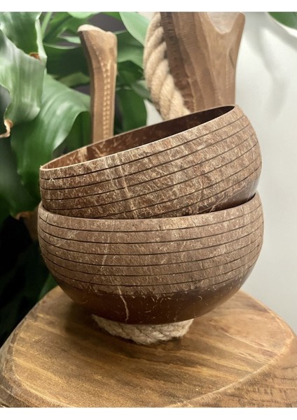 2'li Ahşap Desenli Hindistan Cevizi Kase Takımı, Kahverengi, Şık ve Kullanışlı fiyatları