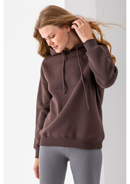 Kadın Kapüşonlu Basic 3ip Sweatshirt Kahverengi - 2604 fırsatları