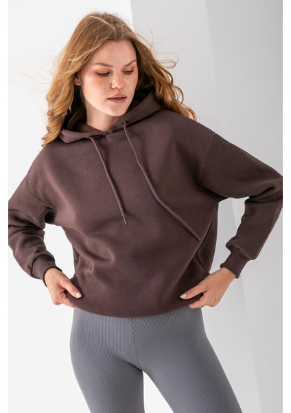 Kadın Kapüşonlu Basic 3ip Sweatshirt Kahverengi - 2604 indirimleri