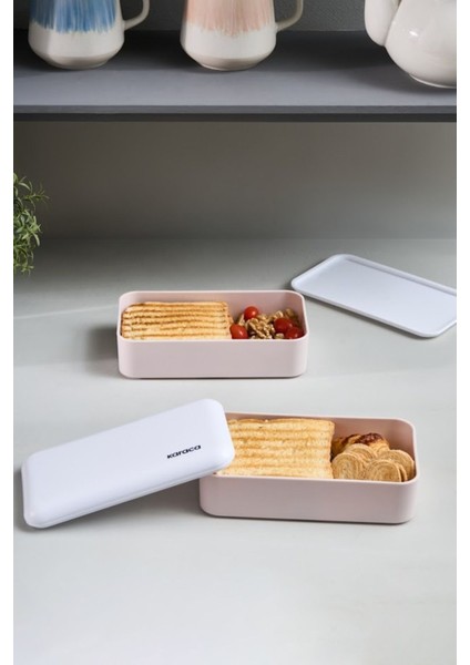Iki Katlı Bölmeli Kapaklı Saklama Kutusu, Pembe, Pratik ve Şık Tasarım