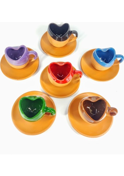 Renkli Kalpli Fincan Takımı, Şık ve Sevimli Kahve Seti fiyatları