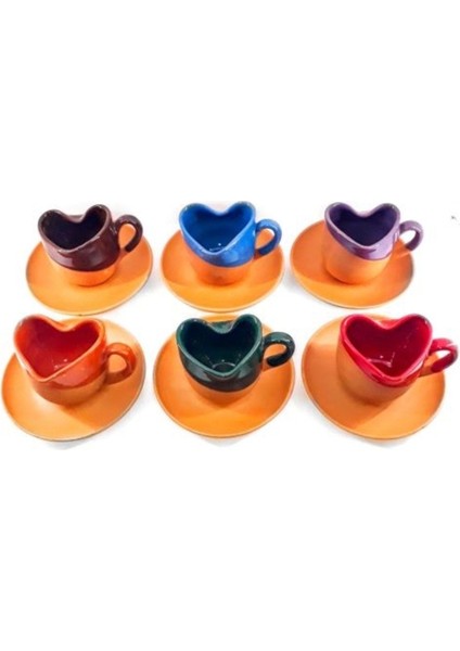 Renkli Kalpli Fincan Takımı, Şık ve Sevimli Kahve Seti fırsatları