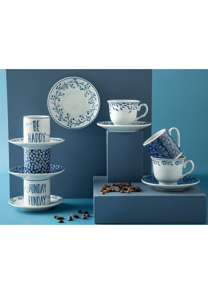 4'lü 2 Kişilik Porselen Kahve Fincan Takımı 80 ml Lacivert modelleri