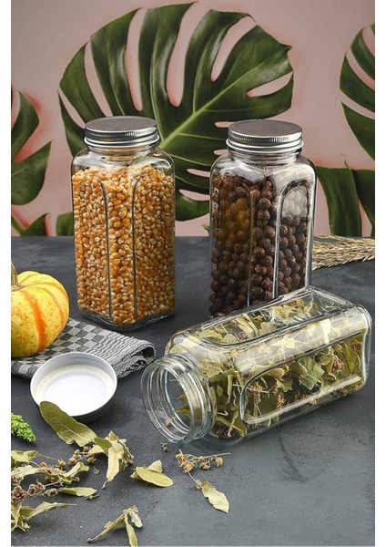 4'lü Metal Kapaklı Cam Kavanoz Seti, Baharat ve Erzak Saklama, Şık ve Kullanışlı