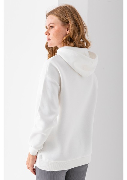 Kadın Kapüşonlu Basic 3ip Sweatshirt Beyaz - 2604
