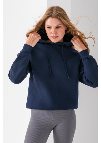 Kadın Kapüşonlu Basic 3ip Sweatshirt Lacivert - 2604 modelleri