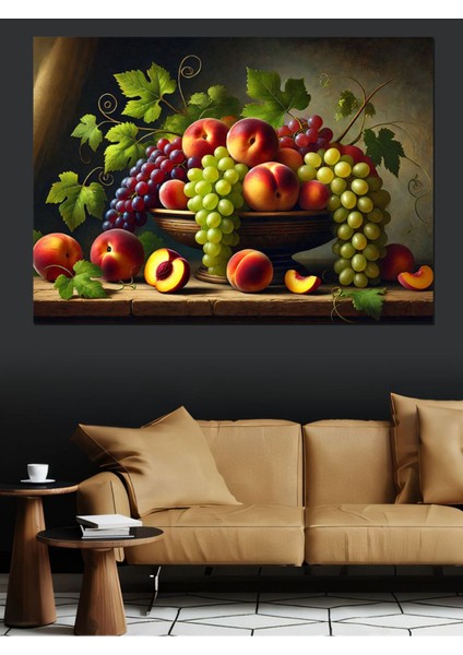 Renkli Meyve ve Sebze Desenli Kanvas ve Ahşap Tablo Dekoru fırsatları