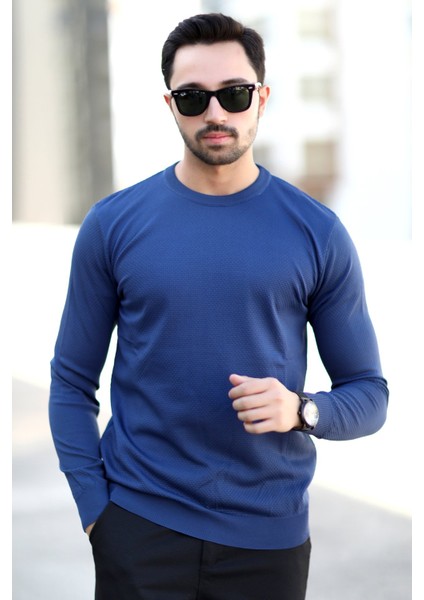 Erkek Pirinç Örgü Kazak Koyu Mavi Bisiklet Yaka Triko %100 Mikro Flament - 1005 fırsatları