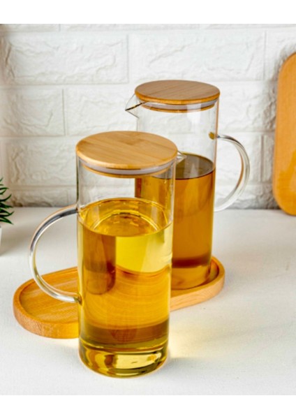 Bambu Standlı 2'li Borosilikat Cam Yağlık Seti, 1500 Ml, Büyük Boy, Şık ve Dayanıklı fırsatları