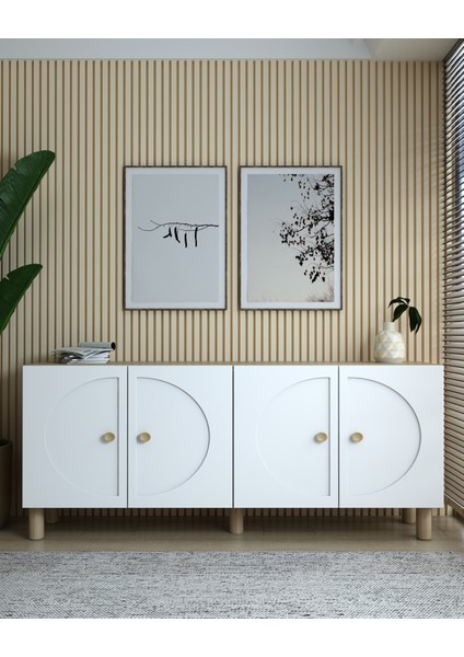 KA1503DB-EGE Bohem Konsol,tv Sehpası,çok Amaçlı Dolap,kahve Köşesi 150CM Safirmeşe-Beyaz