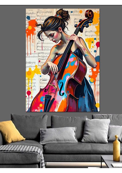 Renkli Kadın Figürlü Dekoratif Kanvas ve Ahşap Tablo, Şık ve Modern Tasarım