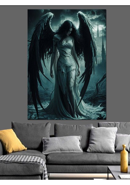 Renkli Kanatlı Melek Dekoratif Kanvas ve Ahşap Tablo, Şık ve Zarif Tasarım fırsatları