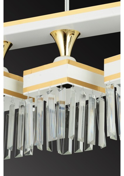 3'lü Kristal Taşlı Beyaz Kare Avize, Sarı Şeritli, Şık ve Şık Tasarım fırsatları