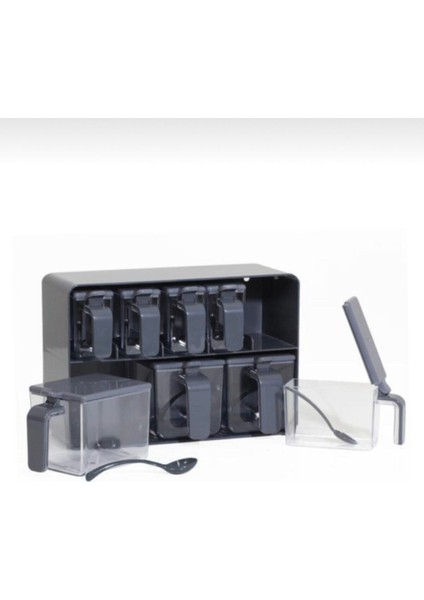 Sekizli Standlı Baharatlık Seti, Şık ve Fonksiyonel, Gri Renkli, Ev Dekoruna Uygun fiyatları