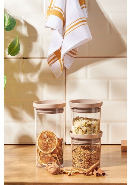 3'lü Bej Saklama Kabı Seti, Pratik ve Şık Mutfak Düzeni Için Ideal