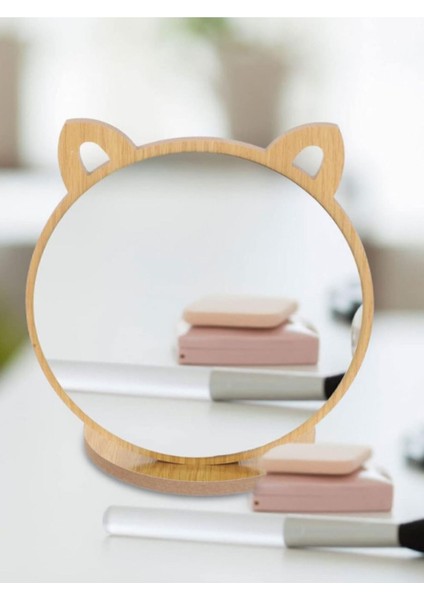 Küçük Ahşap Makyaj Aynası, Standlı, Masa Üstü, 19CM, Şık ve Pratik Tasarım