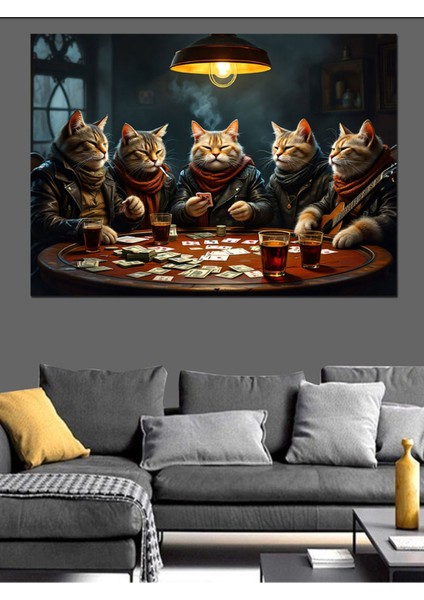 Çok Renkli Poker Oynayan Kediler Dekoratif Tablo, Şık ve Eğlenceli Duvar Süsünüz fiyatları