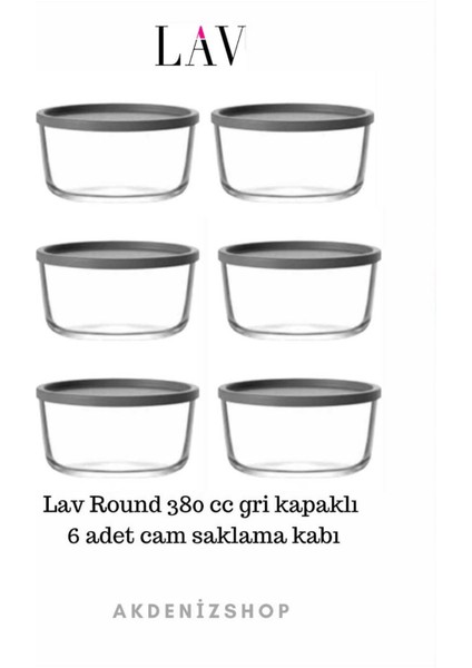 6'lı Set Gri Vakumlu Cam Saklama Kabı, 380 Cc, Pratik ve Şık Tasarım