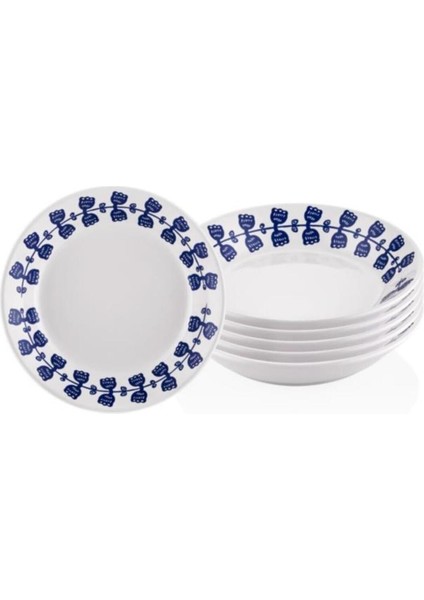 Mavi Beyaz Çiçek Desenli 6'lı 20 cm Seramik Yemek Tabağı Seti