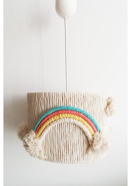 El Yapımı Ponponlu Gökkuşağı Detaylı Sarkıt Avize, Çocuk Odası Için Şık ve Renkli Aydınlatma modelleri