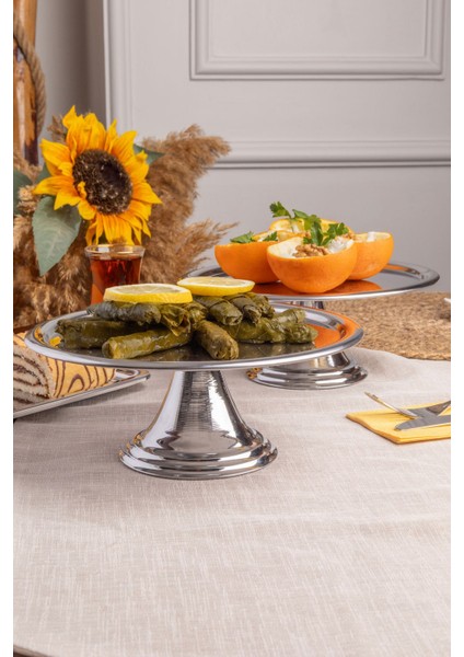 2'li Yuvarlak Gümüş Ayaklı Sunum Standı, Kek, Pasta, Kurabiye, Tatlı, Ikramlık fırsatları