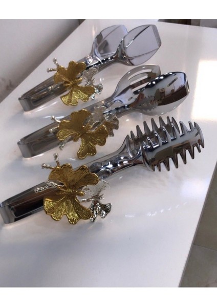 Kelebekli Gümüş 3'lü Sunum Takımı Paslanmaz Çelik