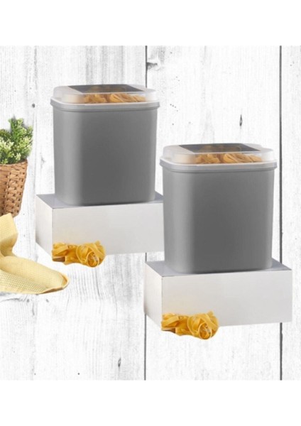 2'li 4,5 Litre Gri Saklama Kabı, Un ve Bakliyat Için Ideal, Şık ve Dayanıklı