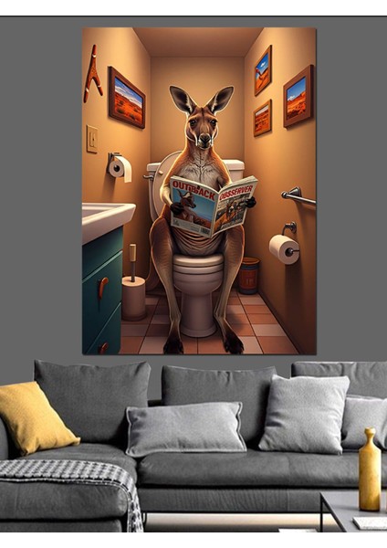Renkli Kanguru ve Tuvalet Dekoratif Kanvas Tablo, Şık ve Modern Duvar Süsü