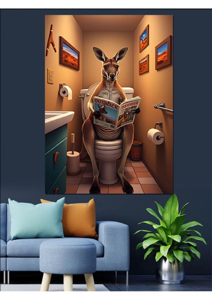 Renkli Kanguru ve Tuvalet Dekoratif Kanvas Tablo, Şık ve Modern Duvar Süsü modelleri