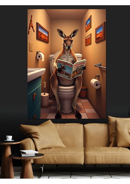 Renkli Kanguru ve Tuvalet Dekoratif Kanvas Tablo, Şık ve Modern Duvar Süsü fırsatları
