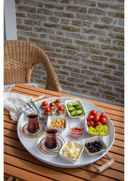 2'li Ahşap Kulplu Beyaz Tepsi Seti, Sunum ve Çay Kahve Için Şık ve Kullanışlı modelleri