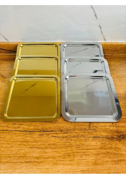 Paslanmaz Çelik Kare Servis Tepsisi, 21X21CM, Çay, Kahve ve Pasta Sunum Için Ideal modelleri
