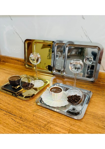 Paslanmaz Çelik Kare Servis Tepsisi, 21X21CM, Çay, Kahve ve Pasta Sunum Için Ideal fırsatları