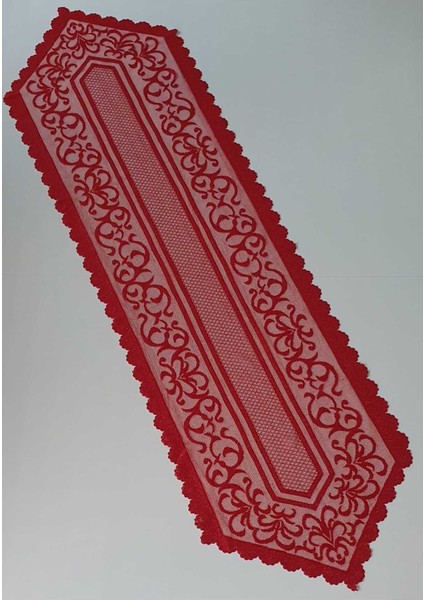 Kahverengi Osmanlı Desenli Örme Tül Runner 40X140, Şık ve Zarif Dekorasyon Parçası