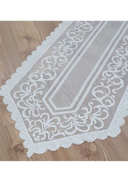 Kahverengi Osmanlı Desenli Örme Tül Runner 40X140, Şık ve Zarif Dekorasyon Parçası