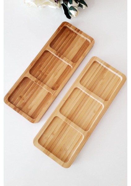 Beyaz Bambu Bölmeli Çerezlik ve Sunumluk Takımı, Şık ve Kullanışlı Set