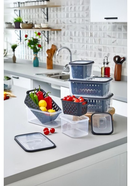 4'lü Antrasit Saklama Kabı Seti, Süzgeçli, 3,5 Lt, 23X17X11 cm fırsatları