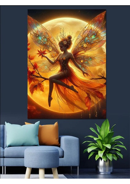 Renkli Peri Kız ve Güneş Temalı Dekoratif Kanvas Tablo